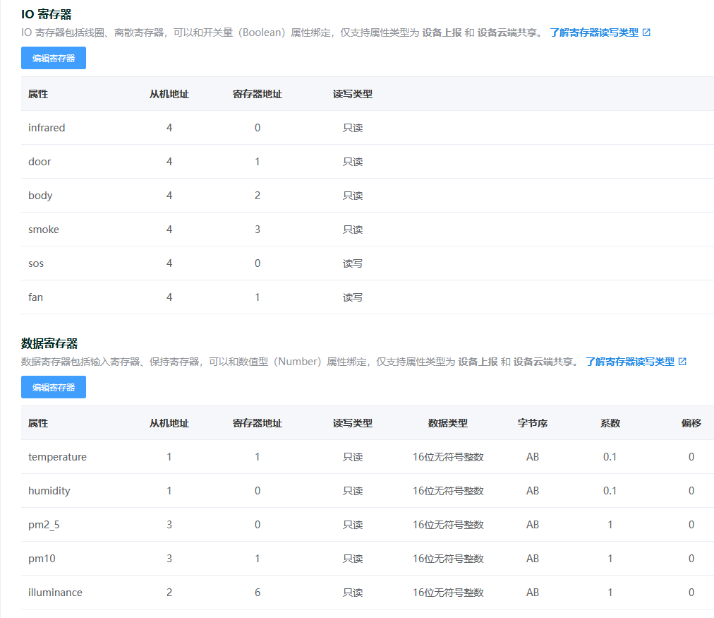 Modbus寄存器设置