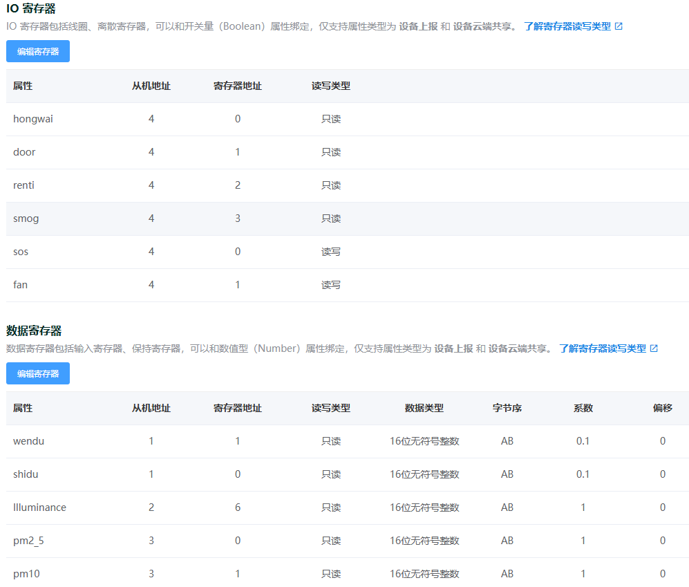 Modbus寄存器设置